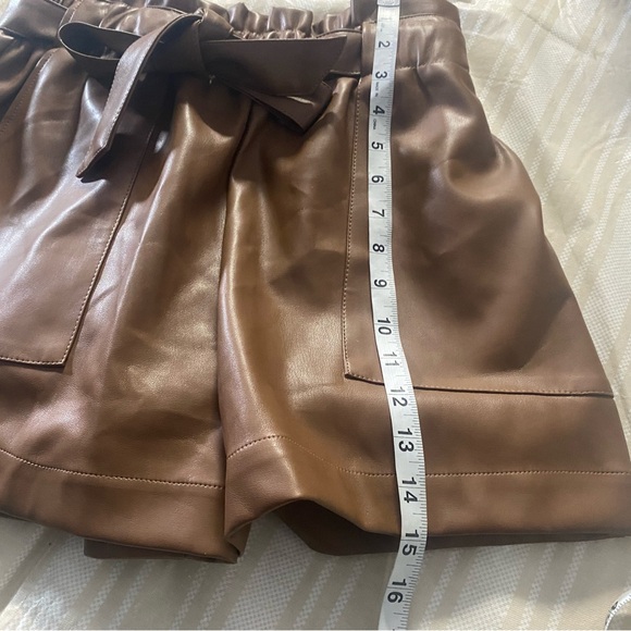 Olivaceous Women’s Brown/Tan Vegan Leather Shorts with front tie detail size L - Picture 6 of 7